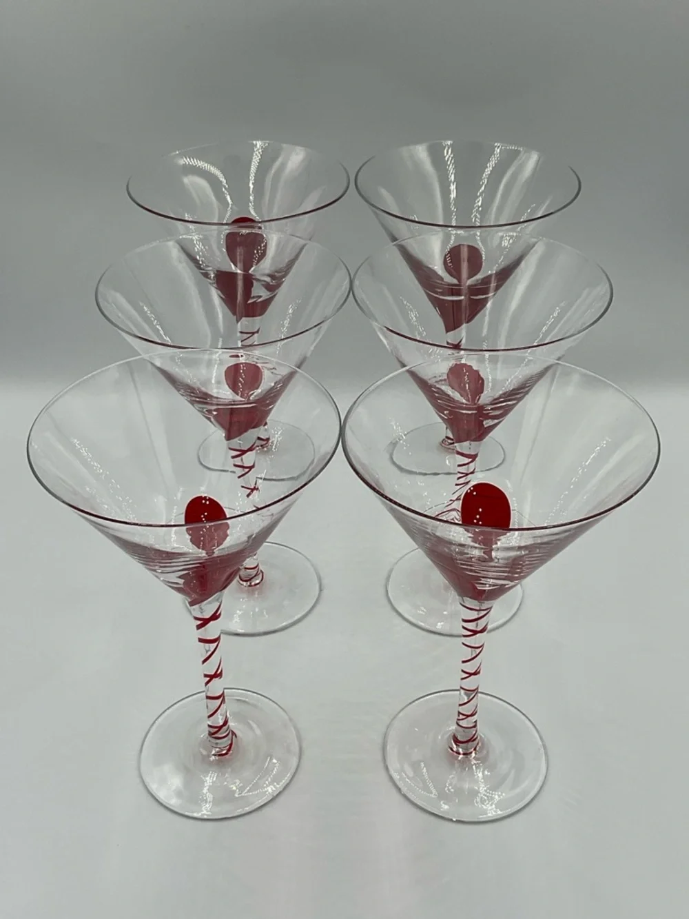 PIER 1 Red Drip Drop Swirl Stem Martini Glasses Set of 6